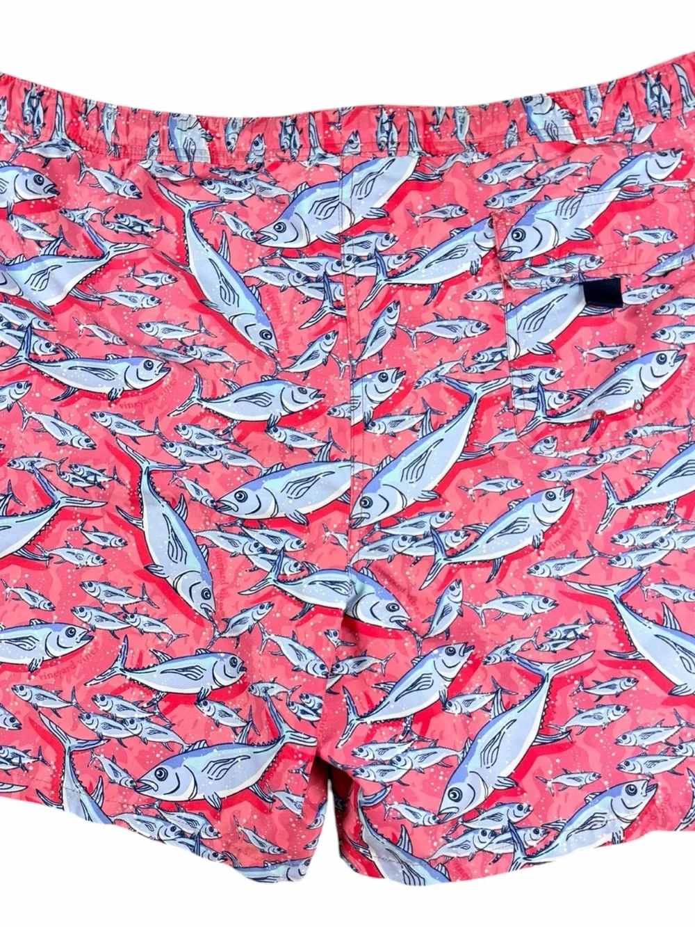 Vineyard Vines Chappy Swim Trunks XL Pink Tuna Fish Print 7” Mesh Lined